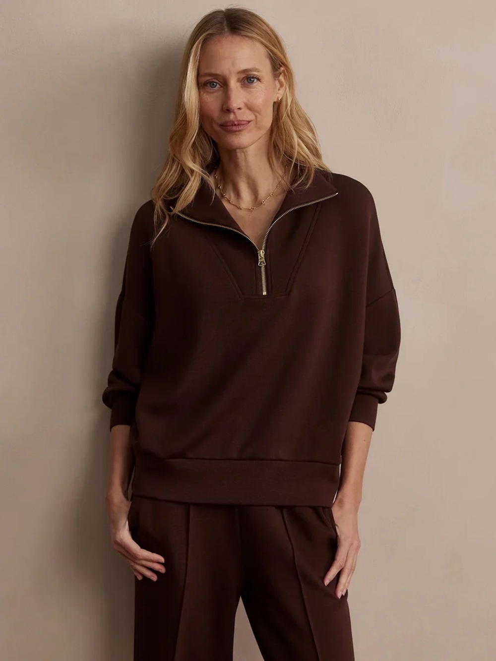 Varley Hawley half zip sweatshirt in coffee bean brown medium NWT